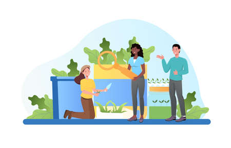 Male and female characters are using eco tips togetherのイラスト素材