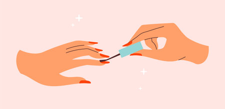 Sticker of female manicured hands on pink backgroundのイラスト素材