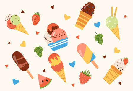 Different set of ice cream,  fruit ice