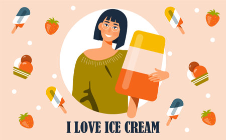 Different set of ice cream,fruit ice.のイラスト素材