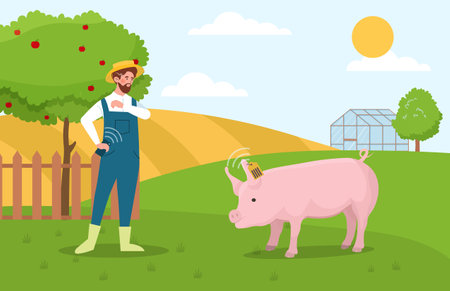 Pig tracking system, animal monitoringのイラスト素材