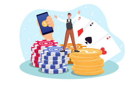 Casino room poker table gambling winning cards setのイラスト素材