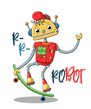 Cool funny robot skating on skateboardのイラスト素材