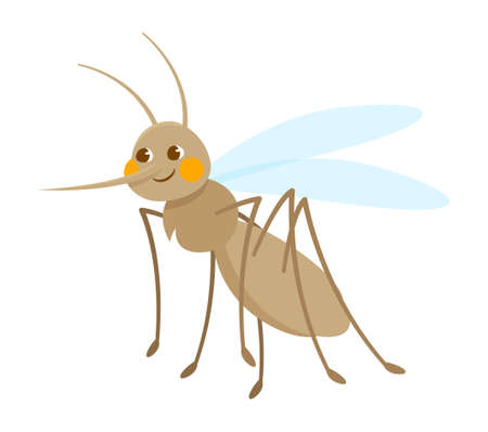 Cute grey smiling mosquito on white backgroundのイラスト素材