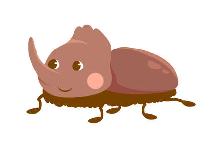 Cute brown smiling rhinoceros beetle on white backgroundのイラスト素材