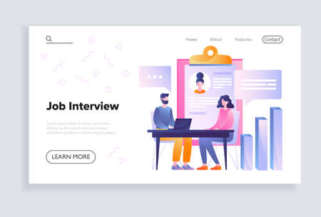 Male HR manager is interviewing young woman in the officeのイラスト素材