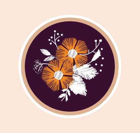 Cute sticker of beautiful sewing artwork with flowersのイラスト素材