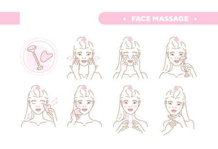 Cute Pretty Girl Take Care of Face Skinのイラスト素材