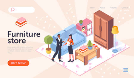 Furniture store horizontal bannerのイラスト素材