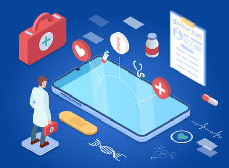 Male character is working as online healthcare doctorのイラスト素材