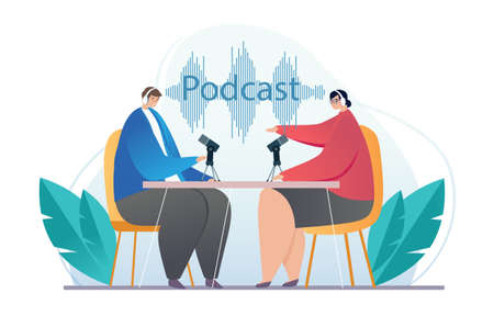 Concept of recording a podcast in the studioのイラスト素材