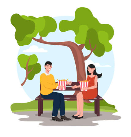 People eat popcorn.のイラスト素材