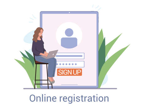 Young female character registering onlineのイラスト素材