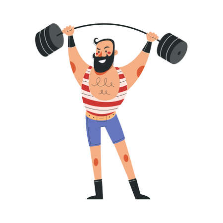 Smiling male athlete in colorful costume working in circusのイラスト素材