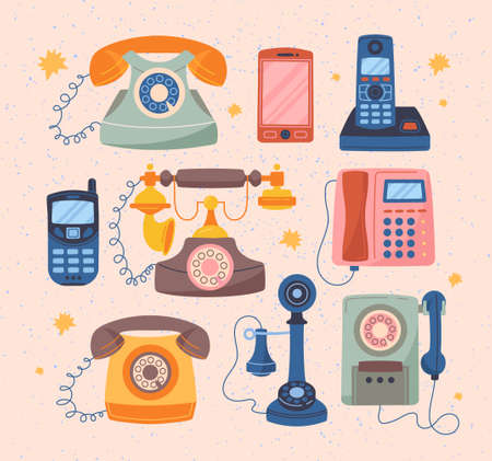 Wire, cell, smartphones, mobile phones setのイラスト素材