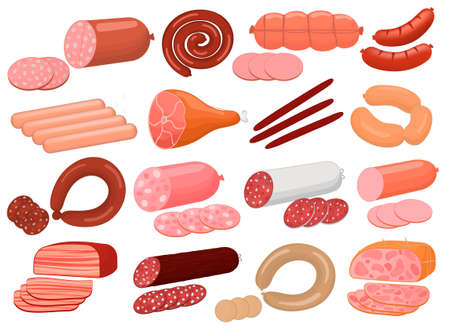 Illustration for Meat sausages cartoon set - Royalty Free Image