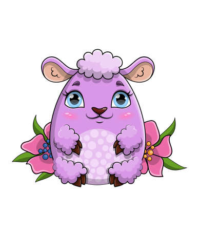 Pretty little purple sheep sitting amongst flowers in springのイラスト素材