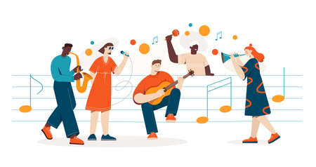 People sing and play different musical instrumentsのイラスト素材