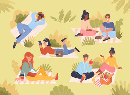 People spending time at summer parkのイラスト素材