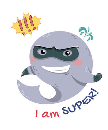 Fun little cartoon whale Super hero wearing maskのイラスト素材