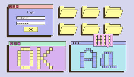 Retrowave UI and UX elementsのイラスト素材