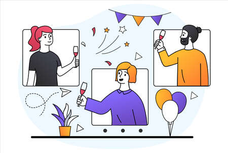 Online party conceptのイラスト素材