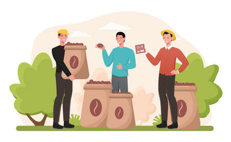 Farmer supply coffee beans to coffee makerのイラスト素材