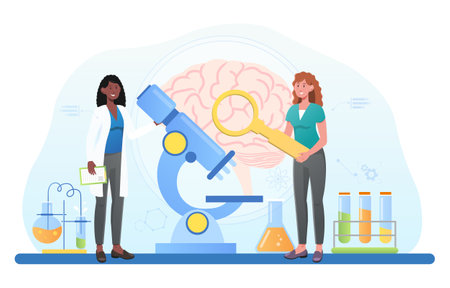 Laboratory scientist study human brain, psychologyのイラスト素材