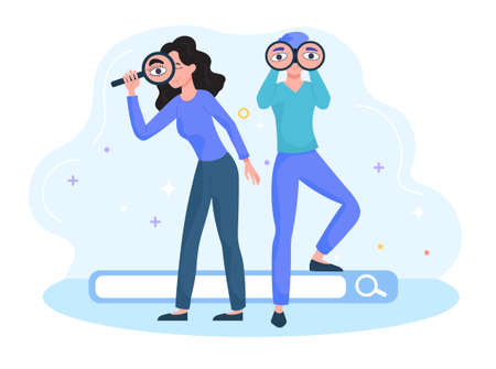 Curious women looking through binoculars.のイラスト素材