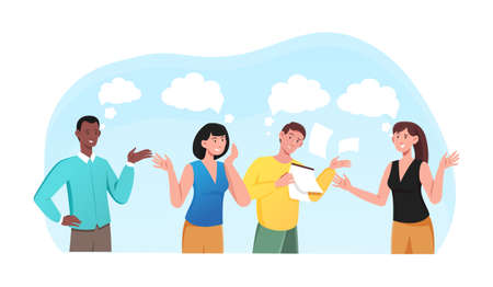 People with thoughts standing in emotional poseのイラスト素材