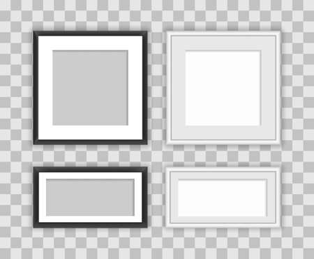 Set of realistic square black and white frames for paintings or photographs on transparent backgroundのイラスト素材