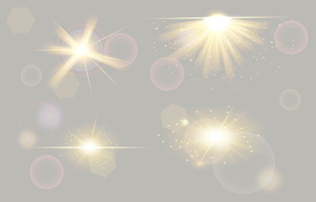 Set of shining spotlights on transparent backgroundのイラスト素材