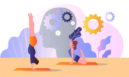 Female characters are doing yoga and meditation as psychological body treatmentのイラスト素材