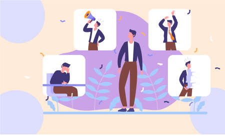 Poster with male chracter having his mood changed with various emotionsのイラスト素材
