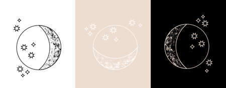 Set of colorful mystic moon linear iconsのイラスト素材