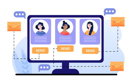 Profile pictures of female characters on computer monitor screen email applicationのイラスト素材
