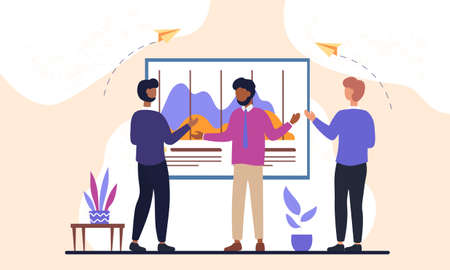 Male business coworkers are working together as a team in officeのイラスト素材