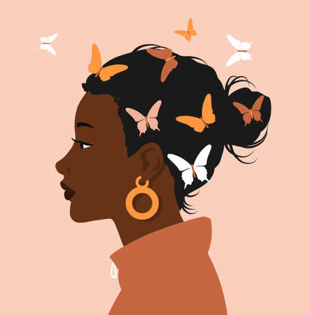Side portrait of woman face on pastel backgroundのイラスト素材