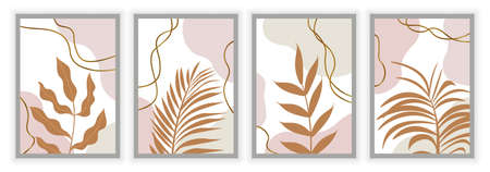 Set of botanical wall art backgroundのイラスト素材