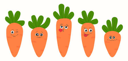 Set of cute carrots with funny faces on white backgroundのイラスト素材