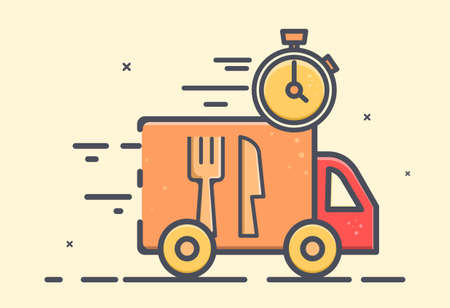 Shipping delivery truck goes very fast with clock on topのイラスト素材