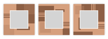Set of cute fashion post templates with brown framesのイラスト素材