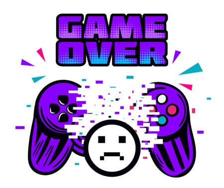 Sticker of video game game pad with glitch effect on white backgroundのイラスト素材
