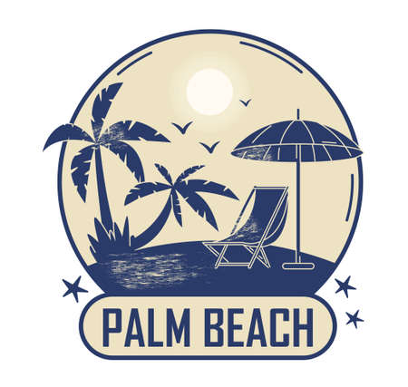 Welcome to Palm beach in vintage graphic style on white backgroundのイラスト素材