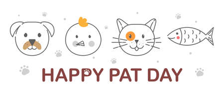 Postcard design with cute linear pet faces on white backgroundのイラスト素材