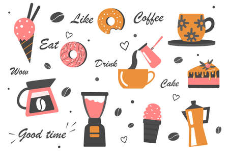 Set of different coffee equipment icons on white backgroundのイラスト素材