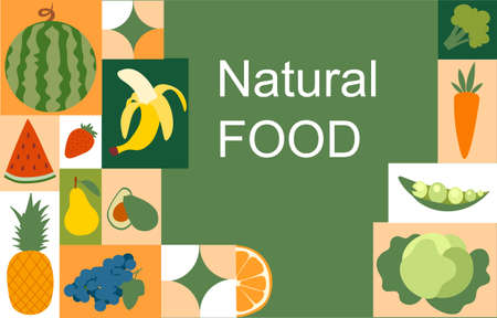 Natural colorful food banner on green backgroundのイラスト素材