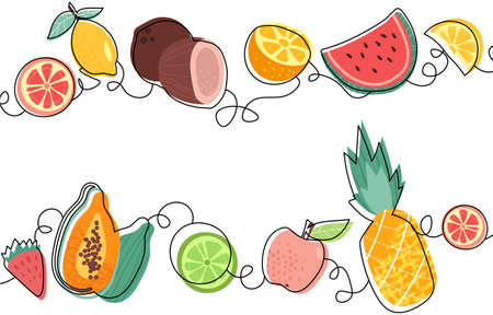 Top and bottom seamless fruit patterns on white backgroundのイラスト素材