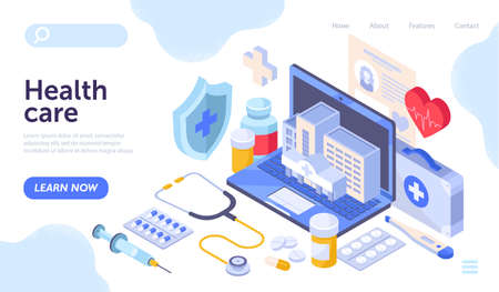 Doctors workplace surrounded by essential hospital elementsのイラスト素材