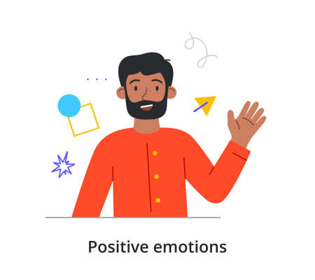 Cheerful male character is waving with his hand on white backgroundのイラスト素材